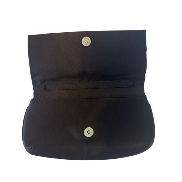 Black Satin Evening Clutch Purse With Brown Bow Accent & Magnetic Closure - Picture 3 of 3